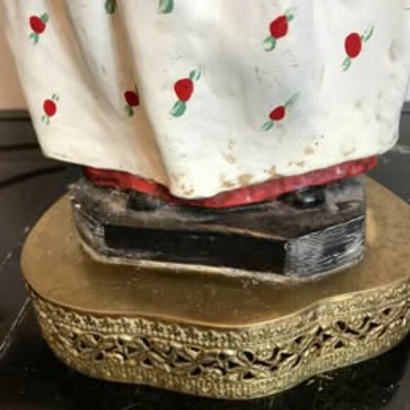 Vintage Antique Chalk Ware Woman Figure Brass Base Table Desk Lamp Works Used - Picture 3 of 8